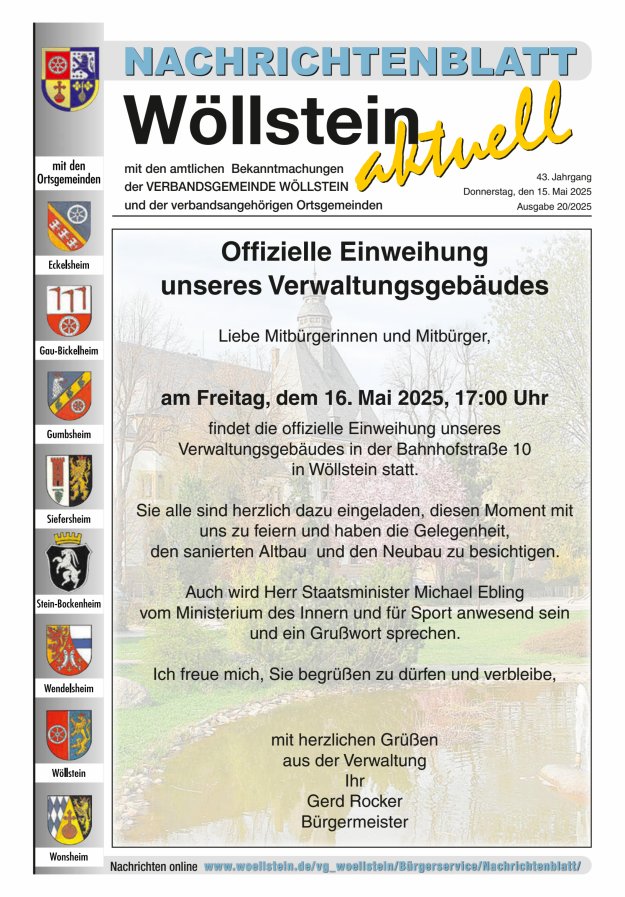 Nachrichtenblatt Wöllstein aktuell Titelblatt 20/2025
