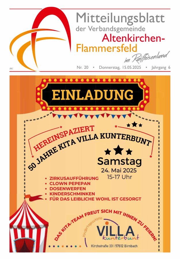 Mitteilungsblatt Verbandsgemeinde Altenkirchen-Flammersfeld Titelblatt 20/2025