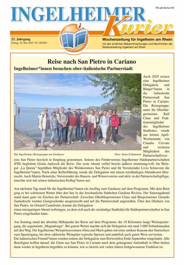 Ingelheimer Kurier Titelblatt 20/2025