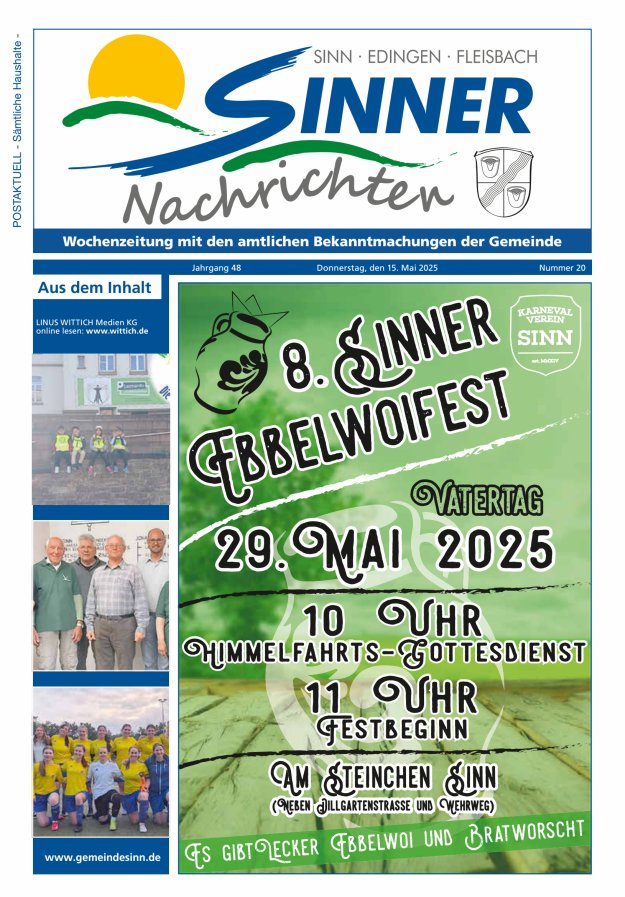 Sinner Nachrichten Titelblatt 20/2025