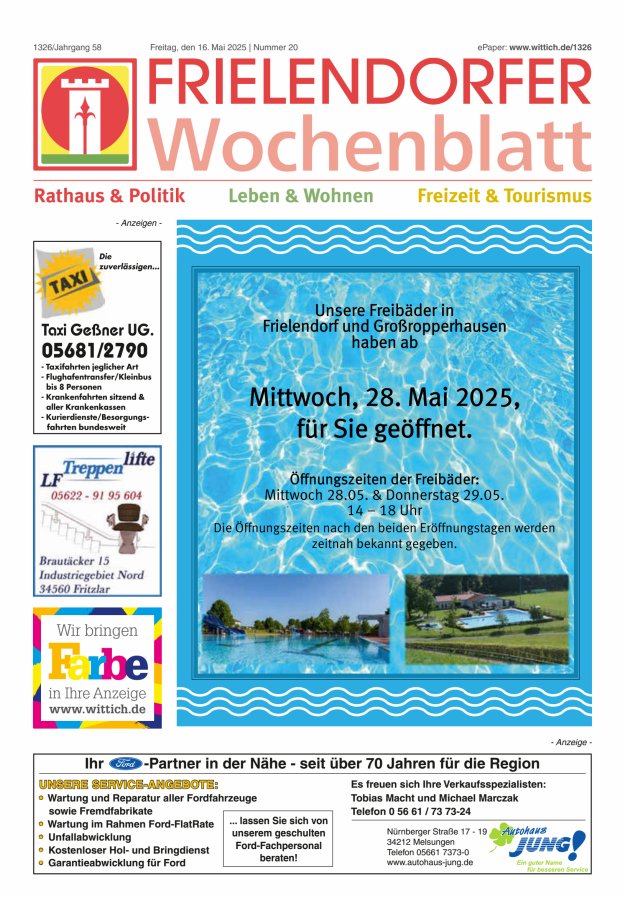 Frielendorfer Wochenblatt Titelblatt 20/2025