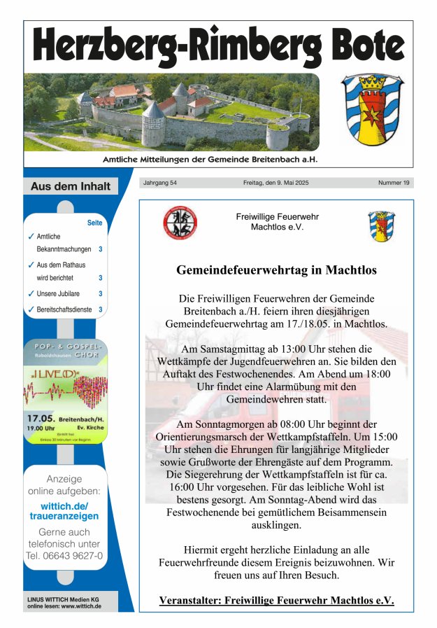 Herzberg-Rimberg Bote Titelblatt 19/2025