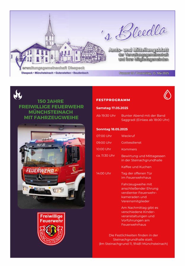 Amts- und Mitteilungsblatt VGem Diespeck Titelblatt 20/2025