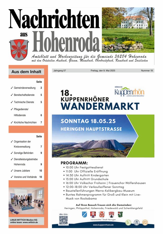 Nachrichten aus Hohenroda Titelblatt 19/2025