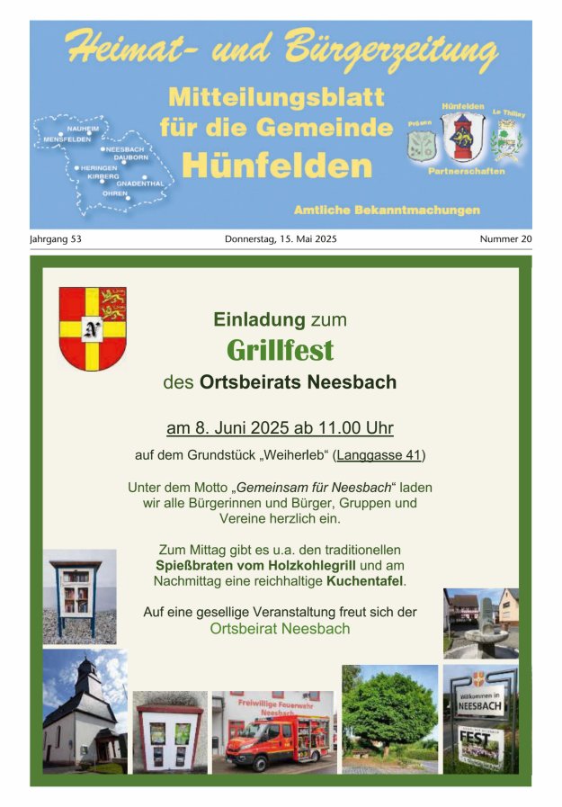 Mitteilungsblatt für die Gemeinde Hünfelden Titelblatt 20/2025