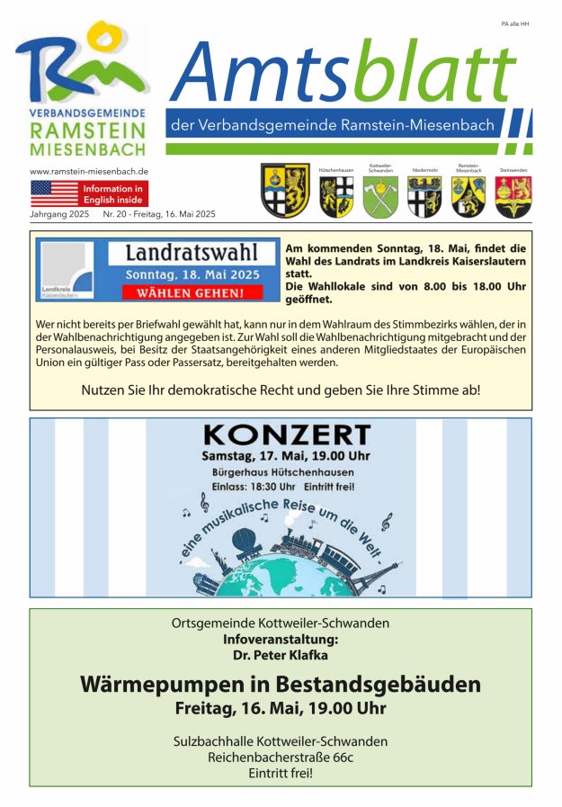 Amtsblatt VG Ramstein-Miesenbach Titelblatt 20/2025
