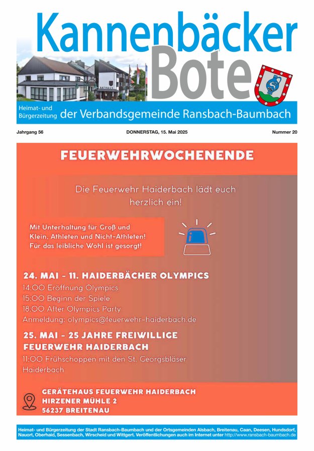 Kannenbäcker-Bote der Verbandsgemeinde Ransbach-Baumbach Titelblatt 20/2025