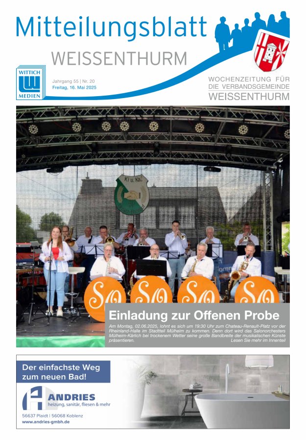 Mitteilungsblatt für den Bereich der Verbandsgemeinde Weißenthurm Titelblatt 20/2025