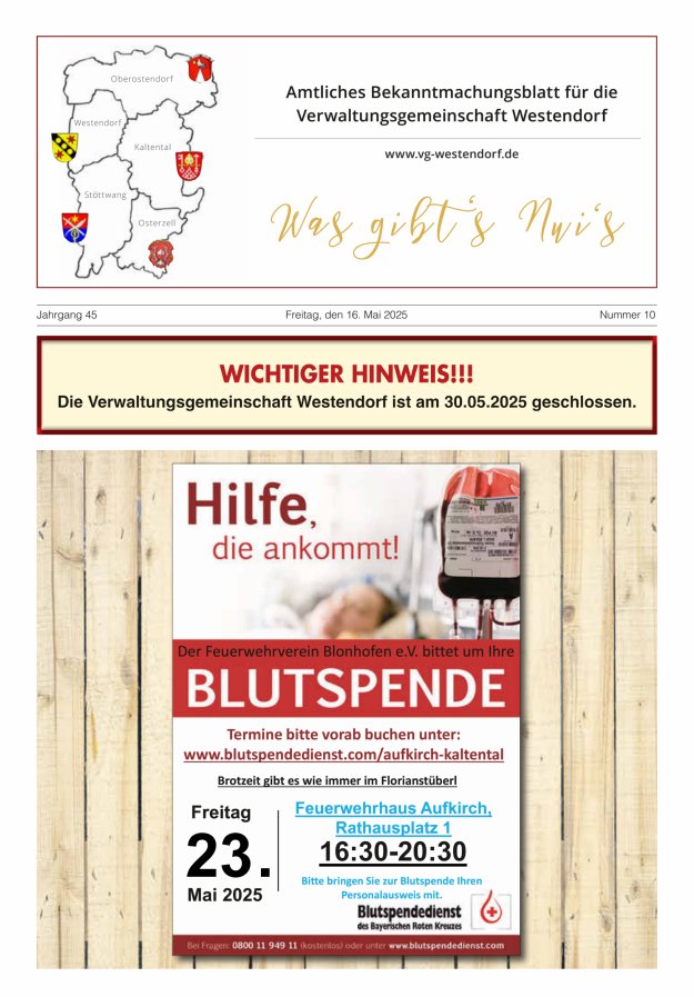 Was gibt's Nui's Amtliches Bekanntmachungsblatt für die VG Westendorf Titelblatt 10/2025