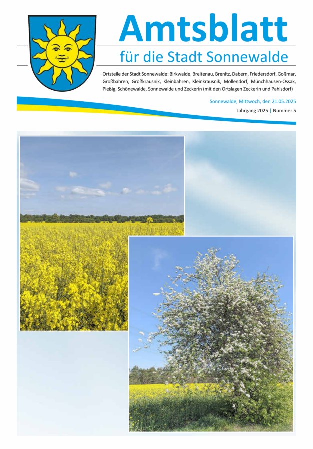 Amtsblatt für die Stadt Sonnewalde Titelblatt 05/2025