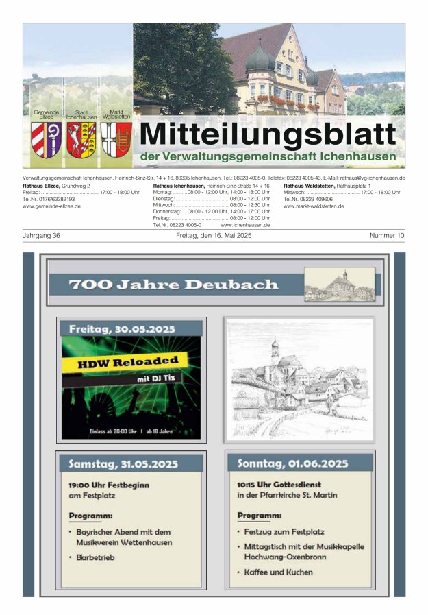 Mitteilungsblatt der Verwaltungsgemeinschaft Ichenhausen Titelblatt 10/2025