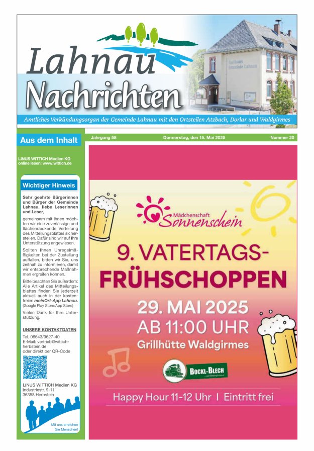 Lahnau Nachrichten Titelblatt 20/2025