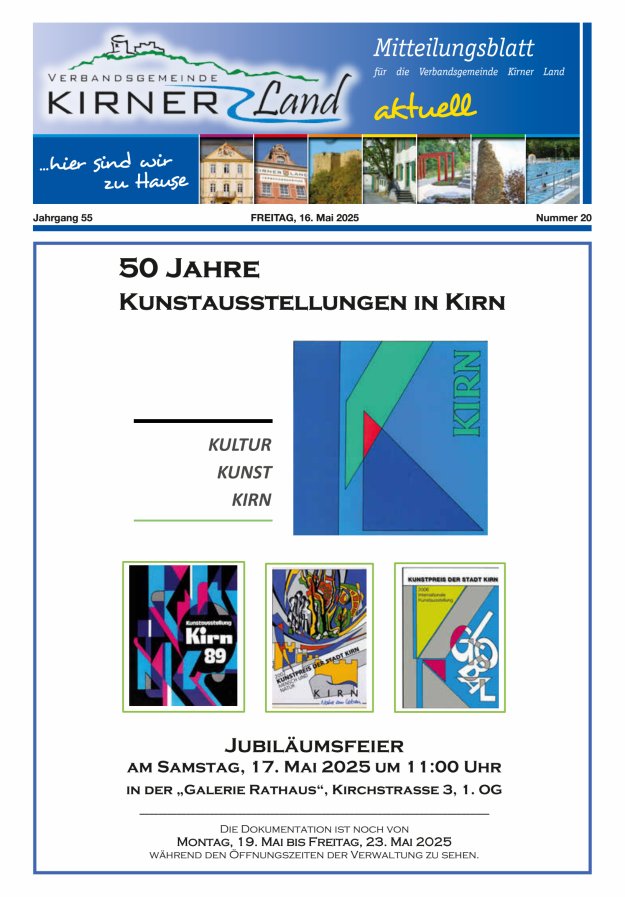 Mitteilungsblatt für den Bereich der Verbandsgemeinde Kirner Land Titelblatt 20/2025