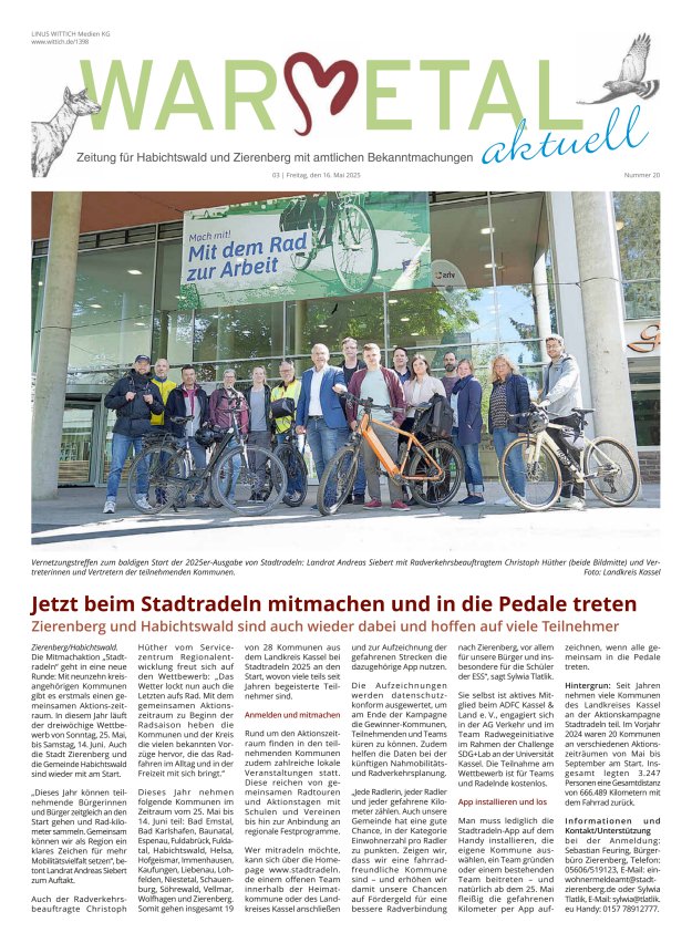 Warmetal aktuell (Habichtswald + Zierenberg) Titelblatt 20/2025