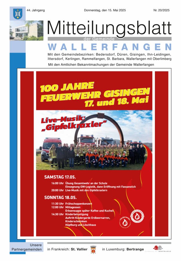 Mitteilungsblatt Gemeinde Wallerfangen Titelblatt 20/2025