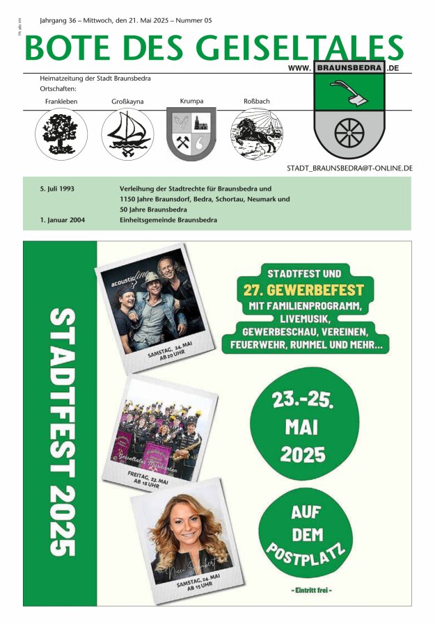 Bote des Geiseltales - Heimatzeitung der Stadt Braunsbedra Titelblatt 05/2025