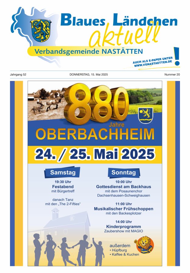 Blaues Ländchen aktuell - Heimat- u Bürgerzeitung VG Nastätten Titelblatt 20/2025