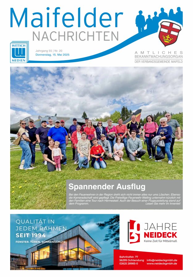 Maifelder Nachrichten - Wochenzeitung der Verbandsgemeinde Maifeld Titelblatt 20/2025