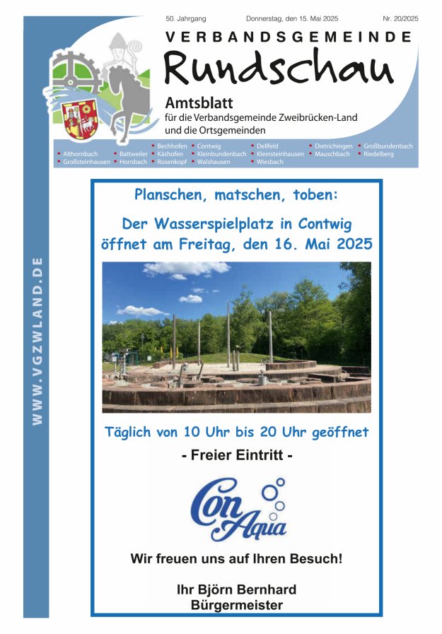Verbandsgemeinde Rundschau Zweibrücken-Land Titelblatt 20/2025