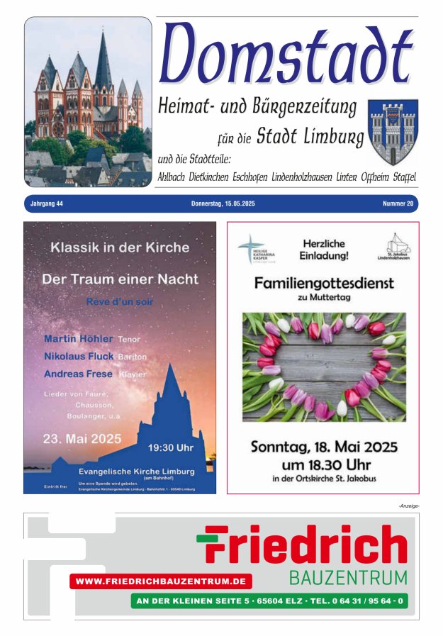 Domstadt - Heimat- und Bürgerzeitung für die Stadt Limburg Titelblatt 20/2025