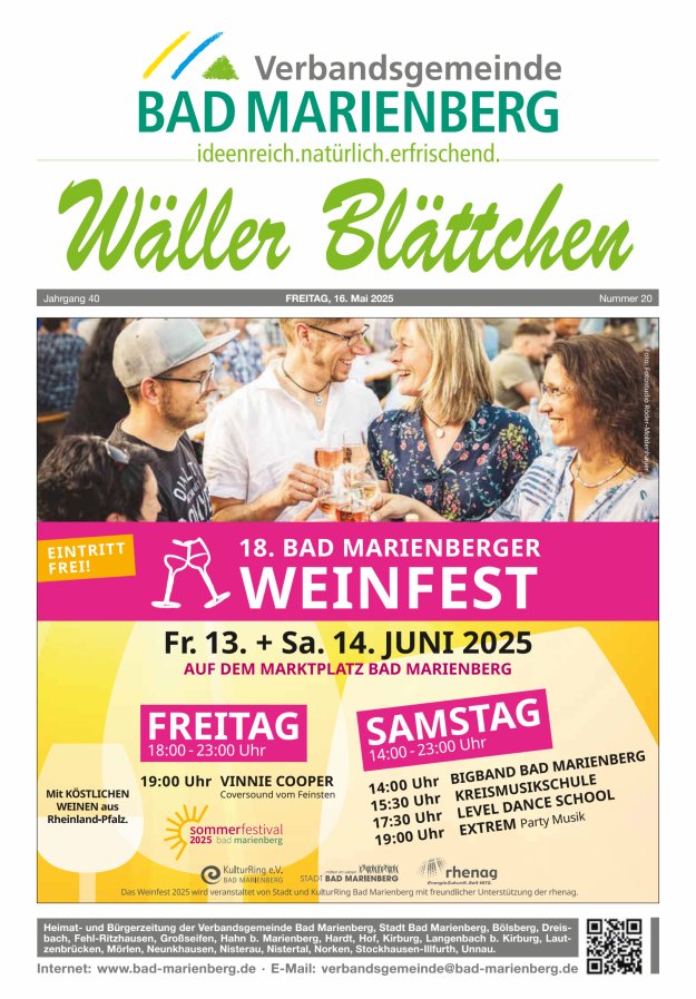 Wäller Blättchen - Verbandsgemeinde Bad Marienberg Titelblatt 20/2025