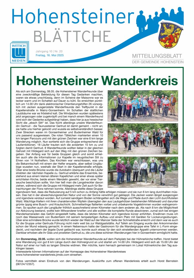 Hohensteiner Blättche Titelblatt 20/2025