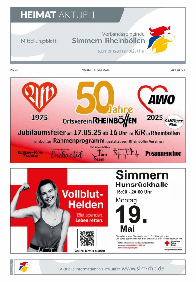 Heimat Aktuell Mitteilungsblatt der VG Simmern-Rheinböllen-Ausg Rheinböllen Titelblatt 20/2025