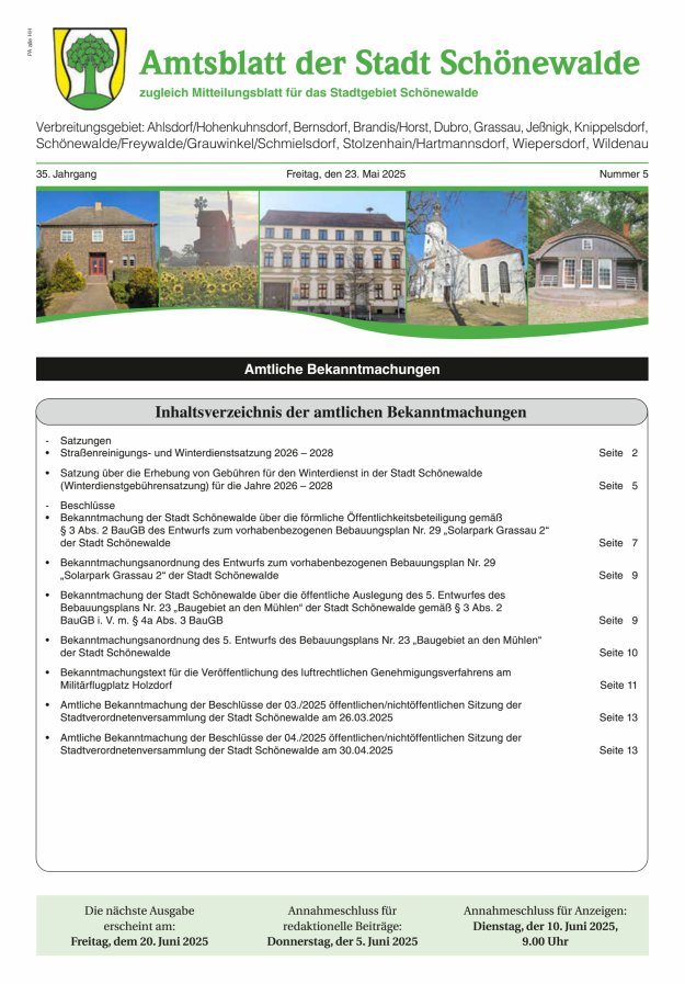 Amtsblatt der Stadt Schönewalde - Mitteilungsblatt für das Stadtgebiet Titelblatt 05/2025