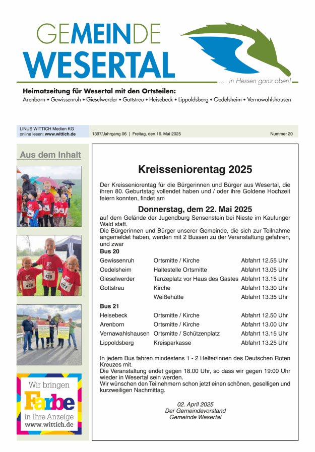 Wesertal Titelblatt 20/2025