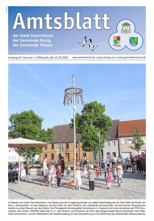 Dommitzsch Info - Amtsblatt der Stadt Dommitzsch der Gemeinden Elsnig und Trossin Titelblatt 05/2025