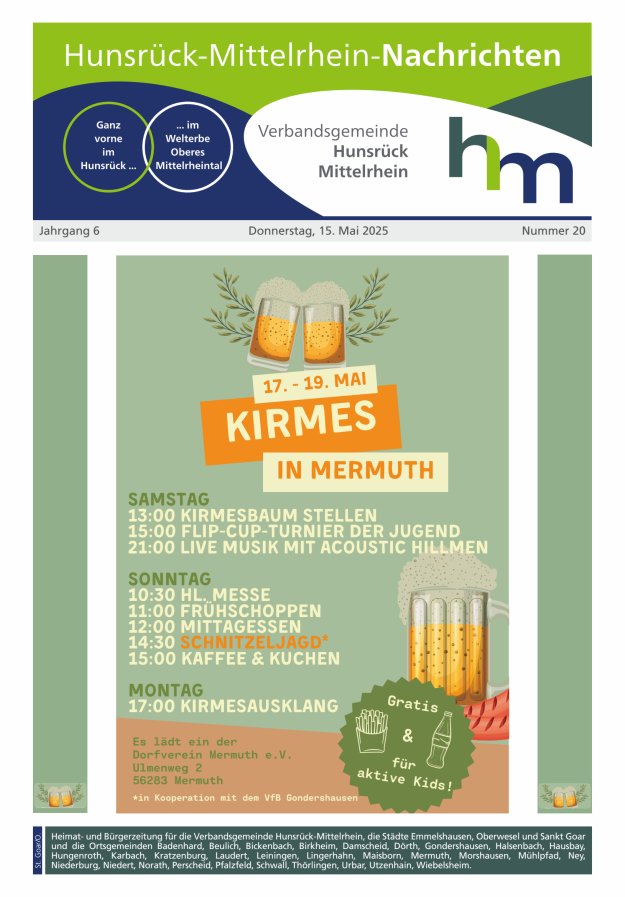 Hunsrück-Mittelrhein Nachrichten Ausgabe St Goar Oberwesel Titelblatt 20/2025