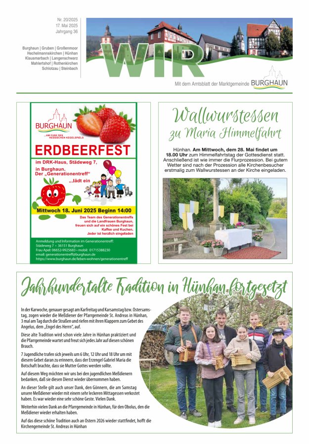 WIR - mit Amtsblatt der Marktgemeinde Burghaun Titelblatt 20/2025