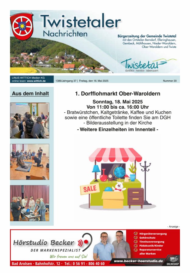 Twistetaler Nachrichten Titelblatt 20/2025