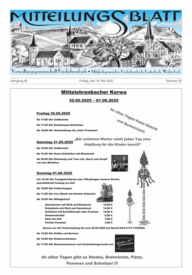 Mitteilungsblatt Verwaltungsgemeinschaft Kirchehrenbach Titelblatt 20/2025