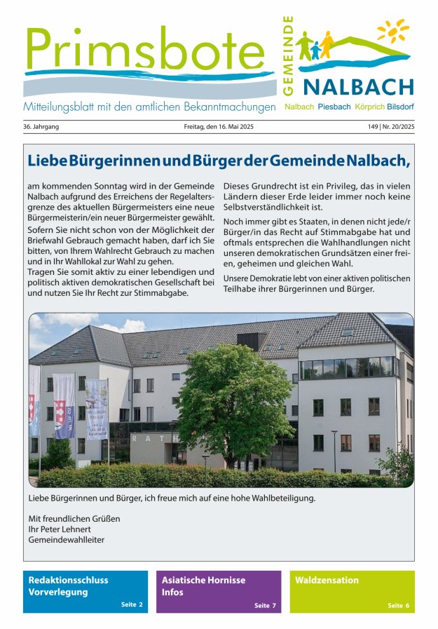 Primsbote Gemeinde Nalbach Titelblatt 20/2025