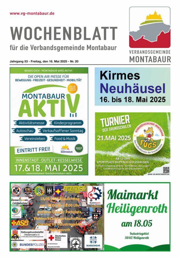 Wochenblatt der Verbandsgemeinde Montabaur Titelblatt 20/2025