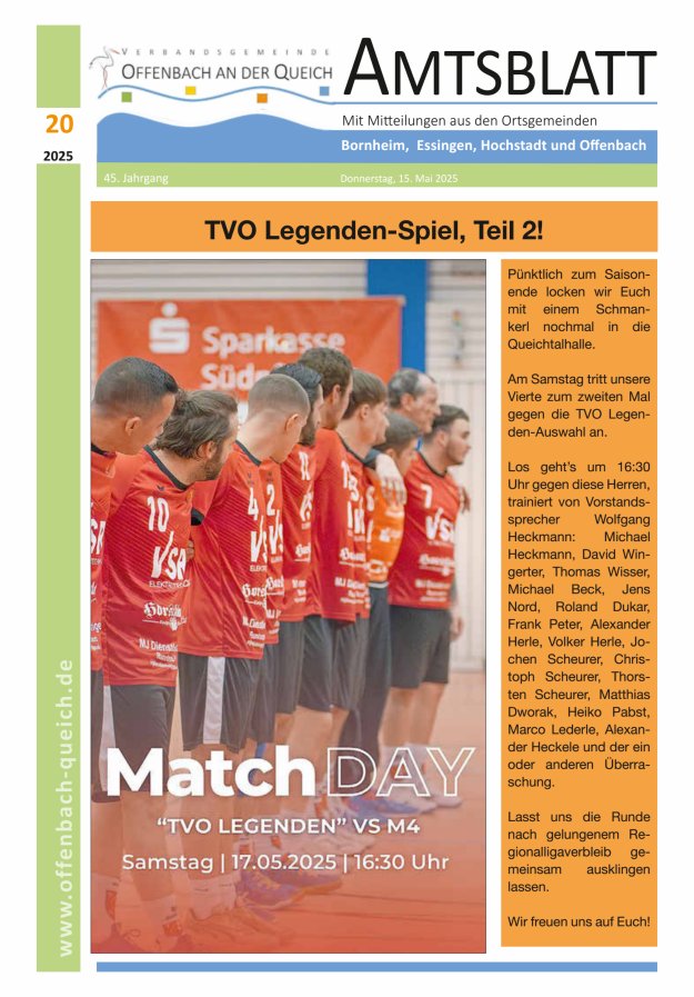 Amtsblatt VG Offenbach an der Queich Titelblatt 20/2025