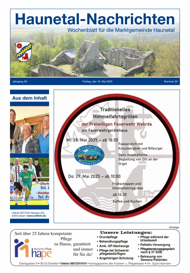 Haunetal-Nachrichten Titelblatt 20/2025