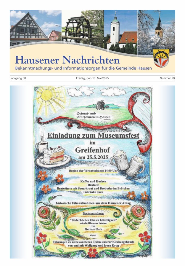Hausener Nachrichten Titelblatt 20/2025