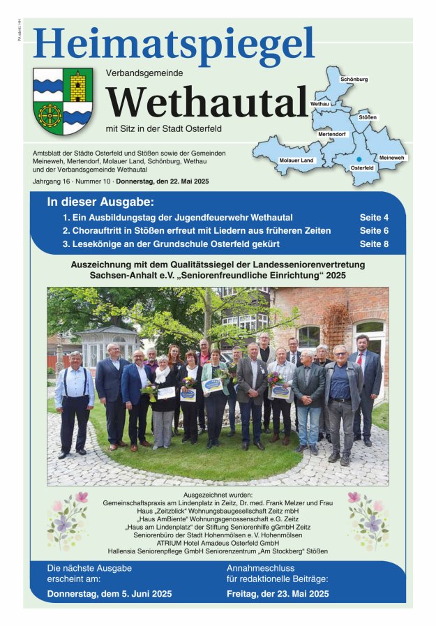 Heimatspiegel Verbandsgemeinde Wethautal mit Sitz in der Stadt Osterfeld Titelblatt 10/2025