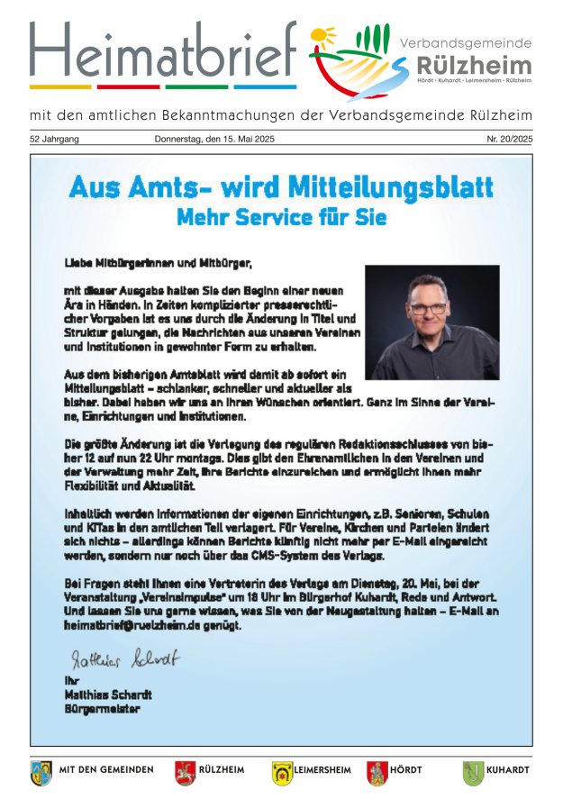Heimatbrief VG Rülzheim Titelblatt 20/2025