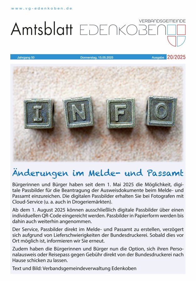 Amtsblatt VG Edenkoben Titelblatt 20/2025
