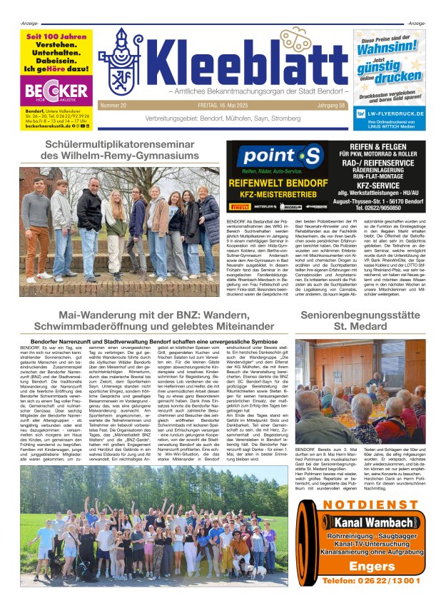 Kleeblatt - Amtliches Bekanntmachungsorgan der Stadt Bendorf Titelblatt 20/2025