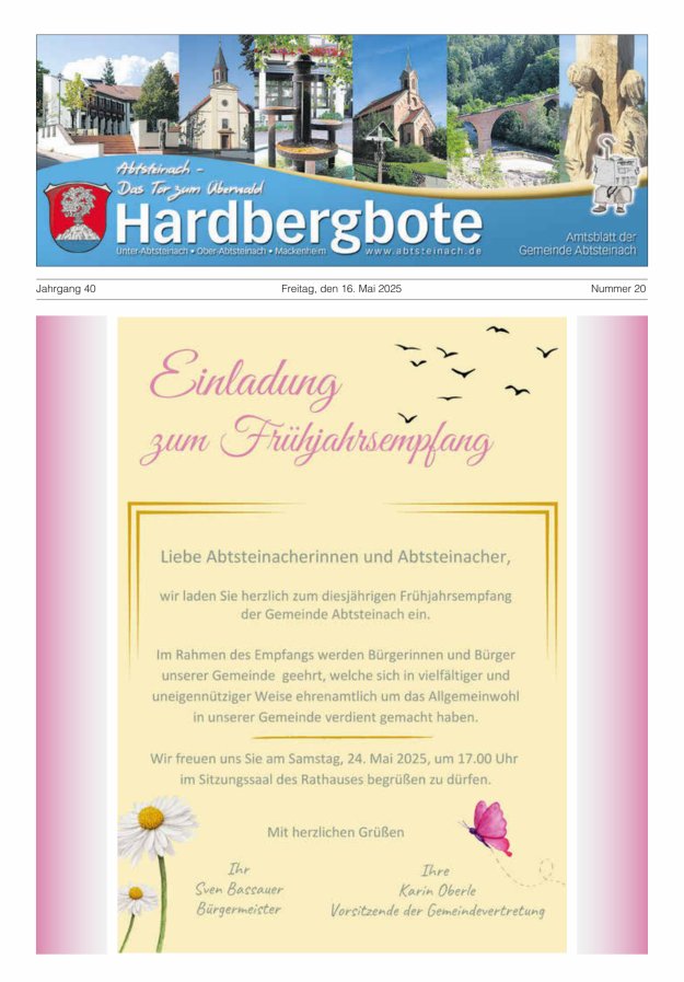 Hardbergbote - Mitteilungsblatt der Gemeinde Abtsteinach Titelblatt 20/2025