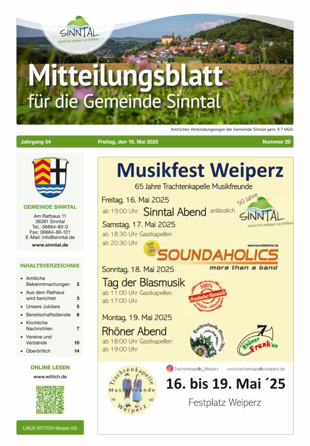 Mitteilungsblatt für die Gemeinde Sinntal Titelblatt 20/2025