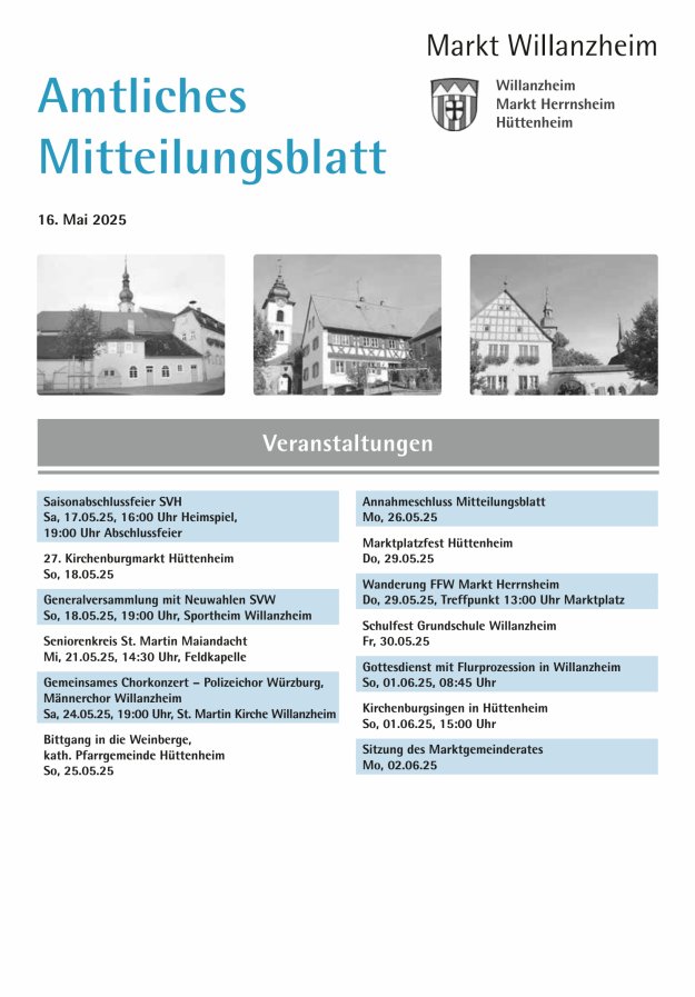 Amtliches Mitteilungsblatt des Marktes Willanzheim Titelblatt 10/2025