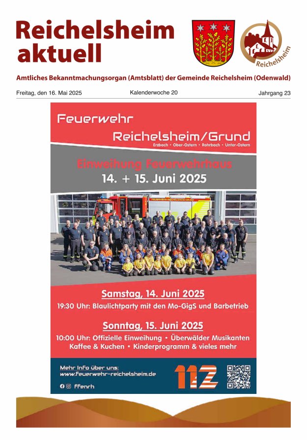 Reichelsheim aktuell - Amtsblatt der Gemeinde Reichelsheim(Odenwald) Titelblatt 20/2025