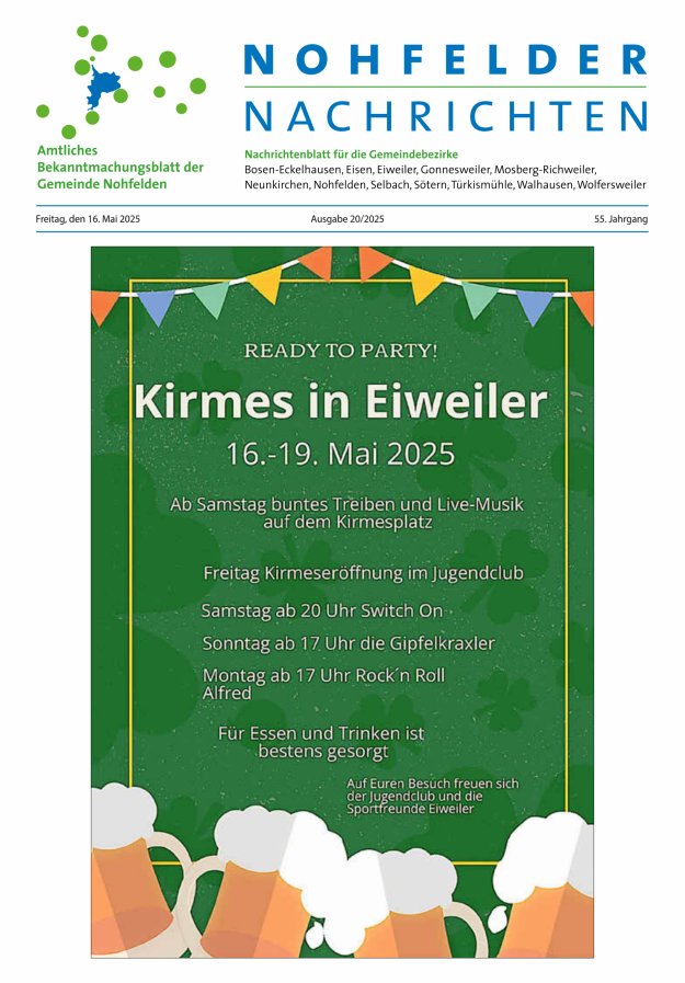 Nohfelder Nachrichten Titelblatt 20/2025