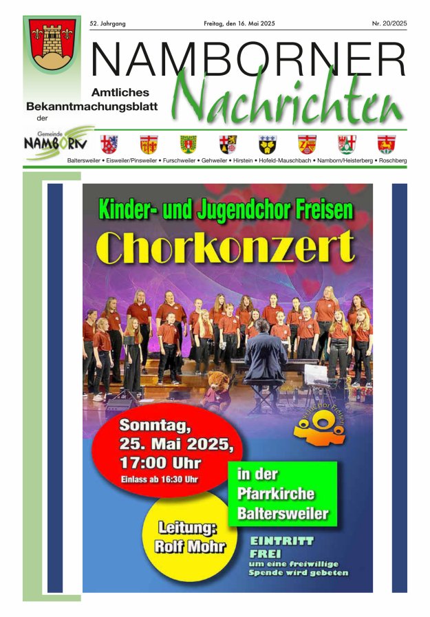 Namborner Nachrichten Titelblatt 20/2025