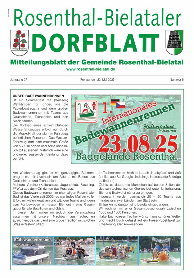 Rosenthal-Bielataler Dorfblatt Titelblatt 05/2025